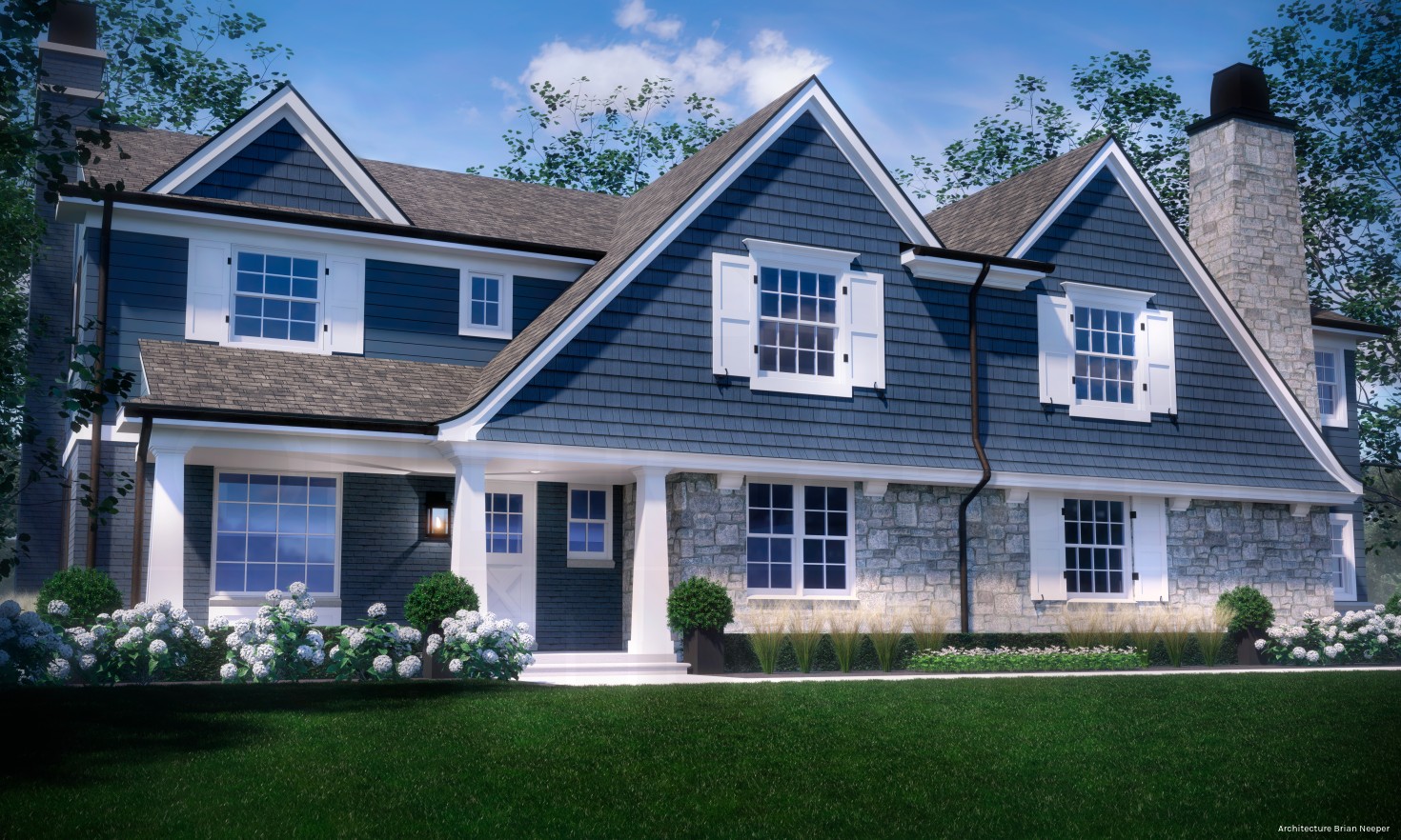 Blue Home with Shakes Home Rendering