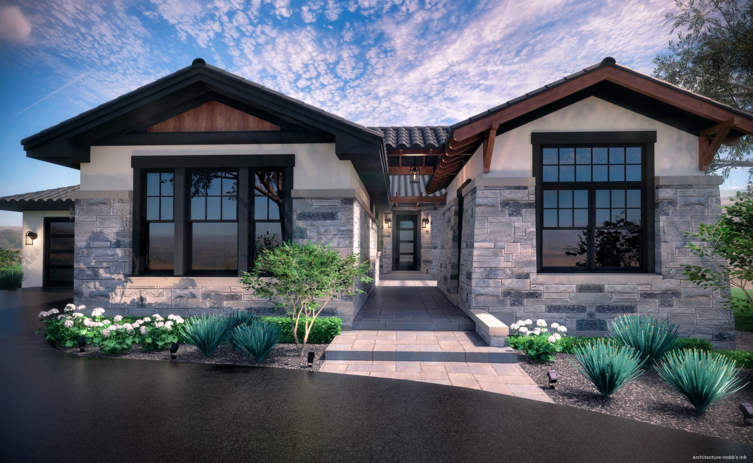 Stone and Stucco Home Rendering