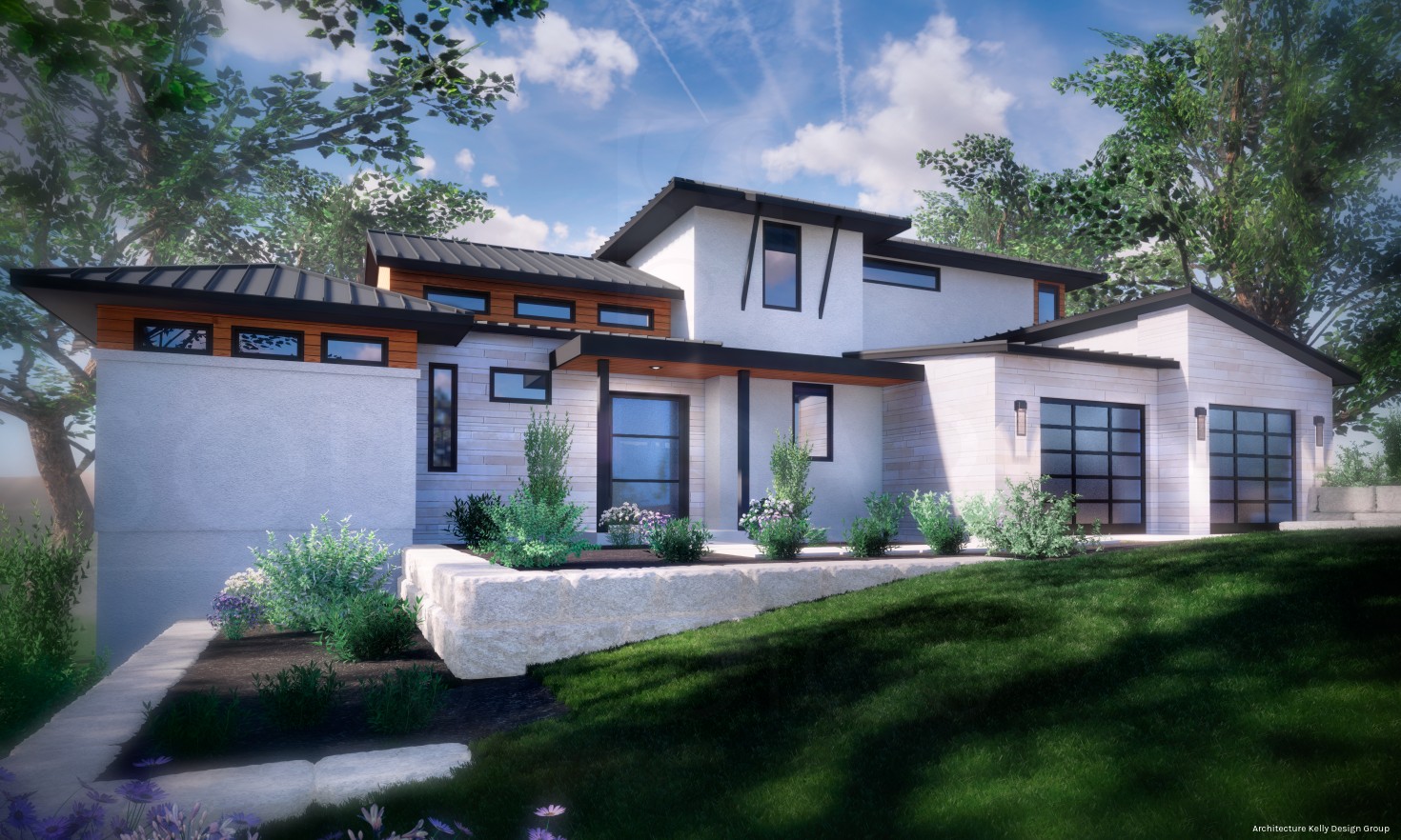 Stucco and Stone Home Rendering