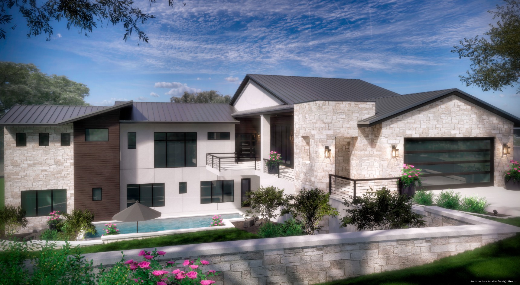 Contemporary Hill Country Home Rendering with Pool