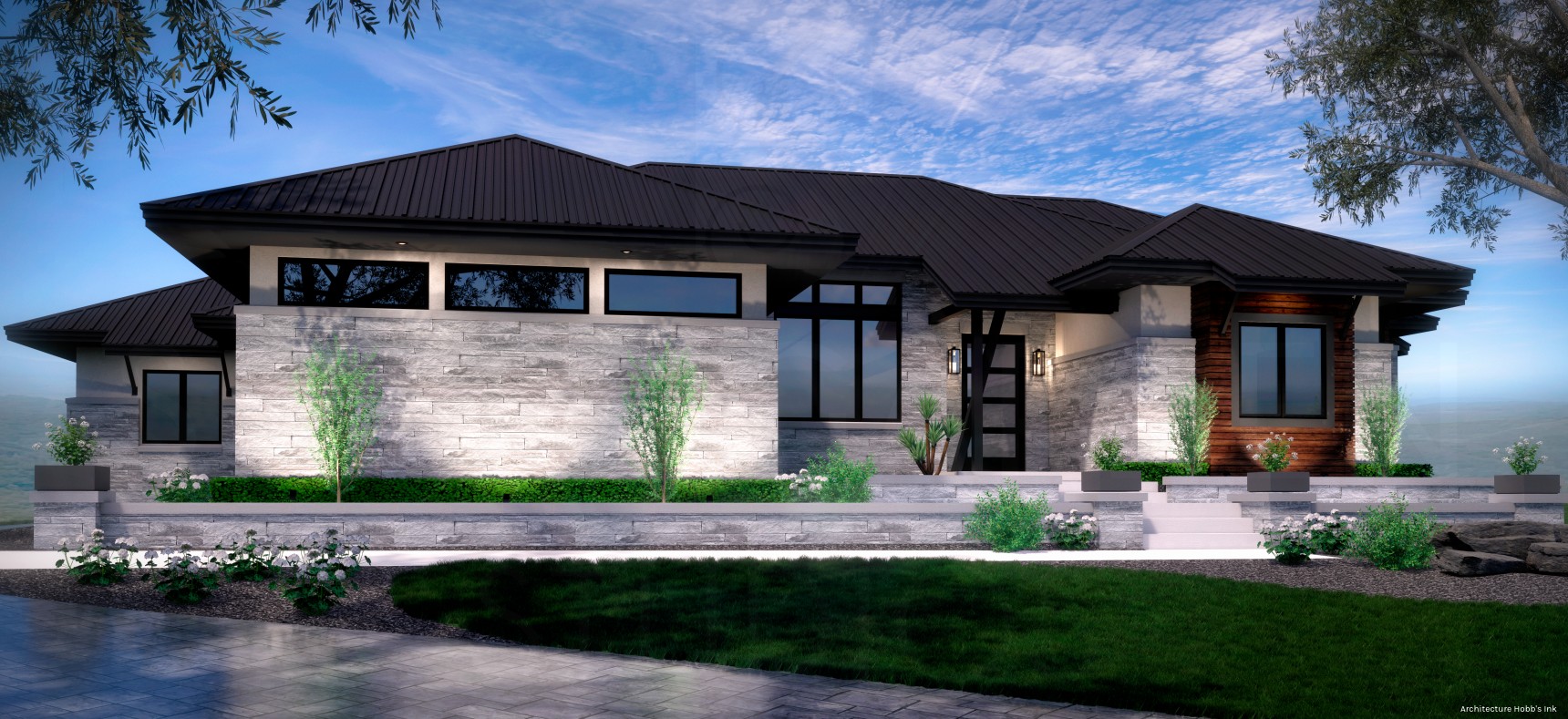 Metal Roof Contemporary Home Rendering